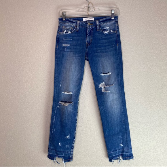 FLYING MONKEY Platinum Distressed Raw Chewed Hem Straight Leg Size 25 - Picture 2 of 16